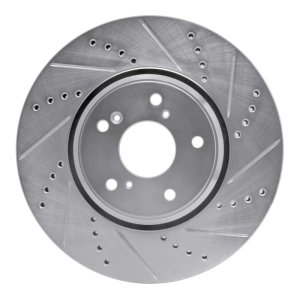 Acura ILX Brake Rotor (1) - Front Right - R1 Concepts - Drilled & Slotted - Silver - `16-`22